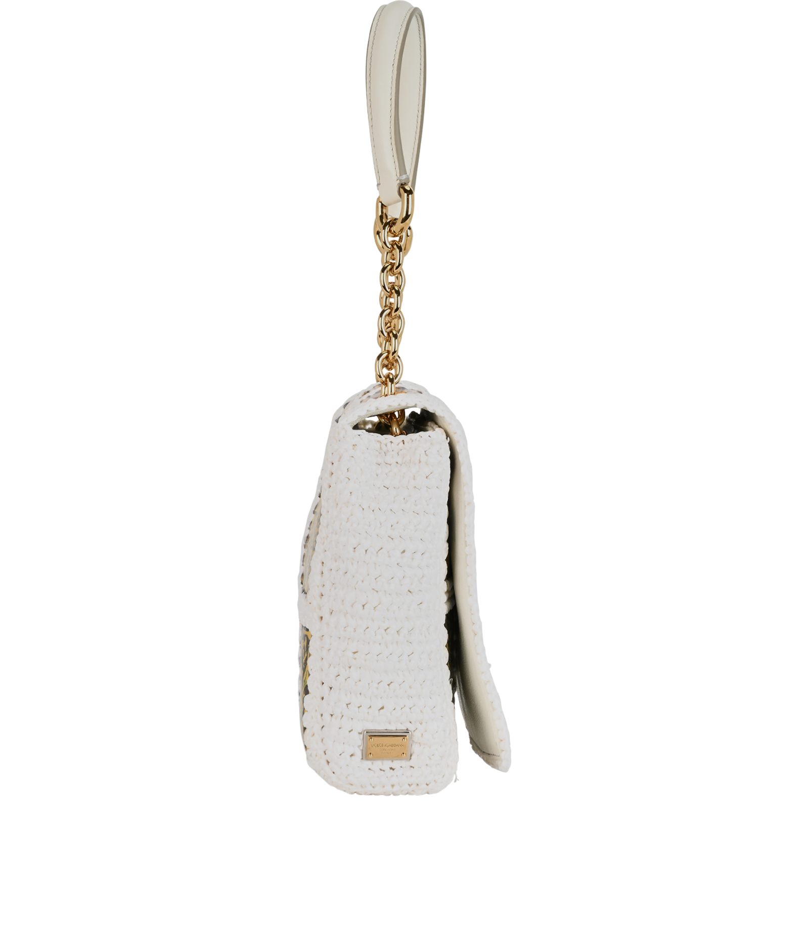 Quilted Floral Bag, &pound;410, Handbags, White/Yellow, Leather/Raffia, Side view